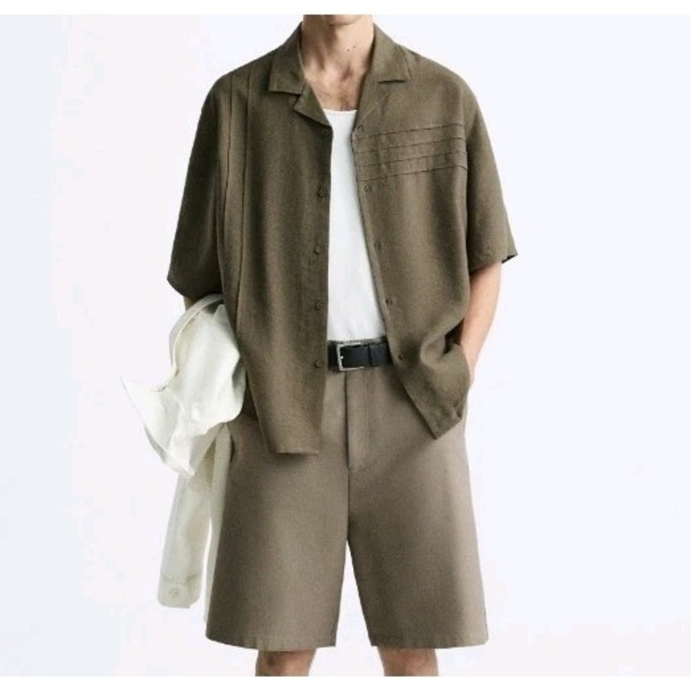 Zara Men's Short Sleeve Button Front Shirt Green Size L NWOT